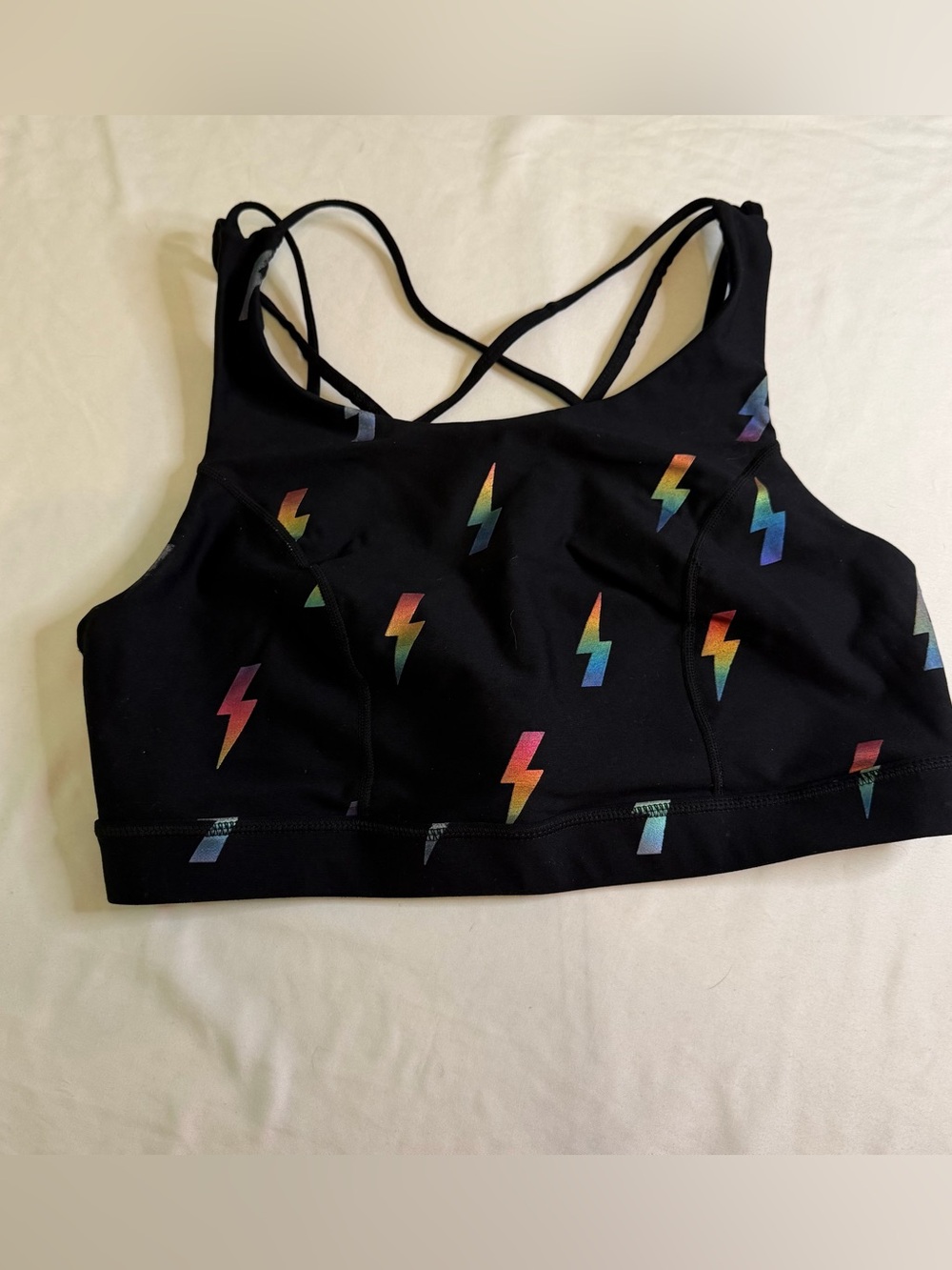 Torrid Active Rainbow Lightning Bolt Strappy Sports Bra Black Size 2 (2X) Gym
